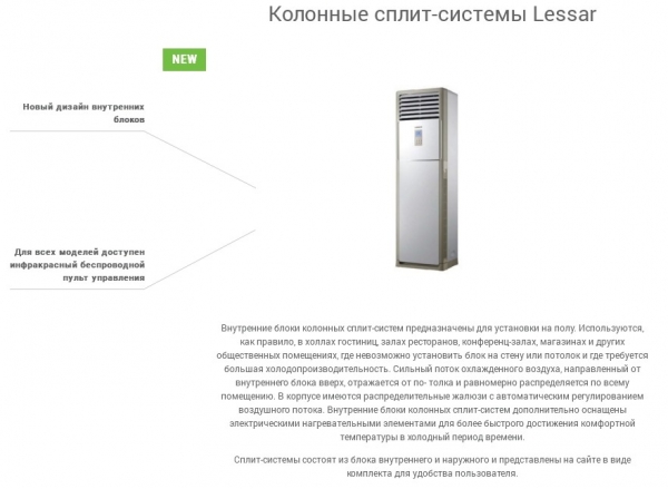 Колонный кондиционер Lessar LS-H55SKA4A / LU-H55SKA4A