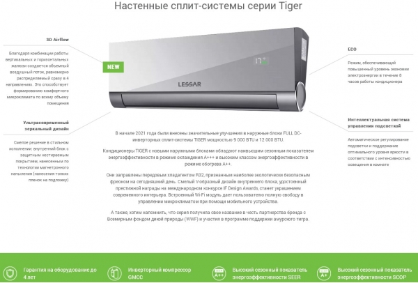 Настенная сплит система Lessar LS-HE09KAE2A / LU-HE09KAE2A Инверторный